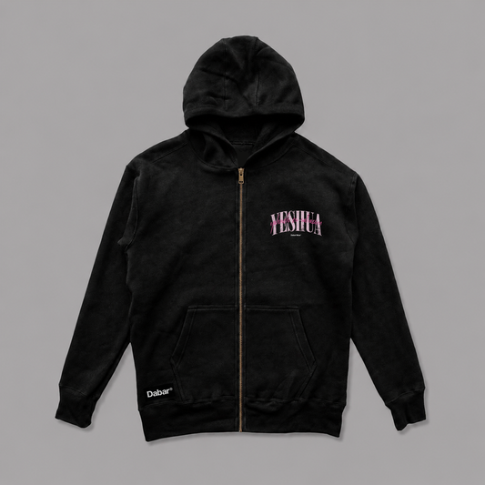 Hoodie Zipup black "YESHUA" PINK (Fit Regular)