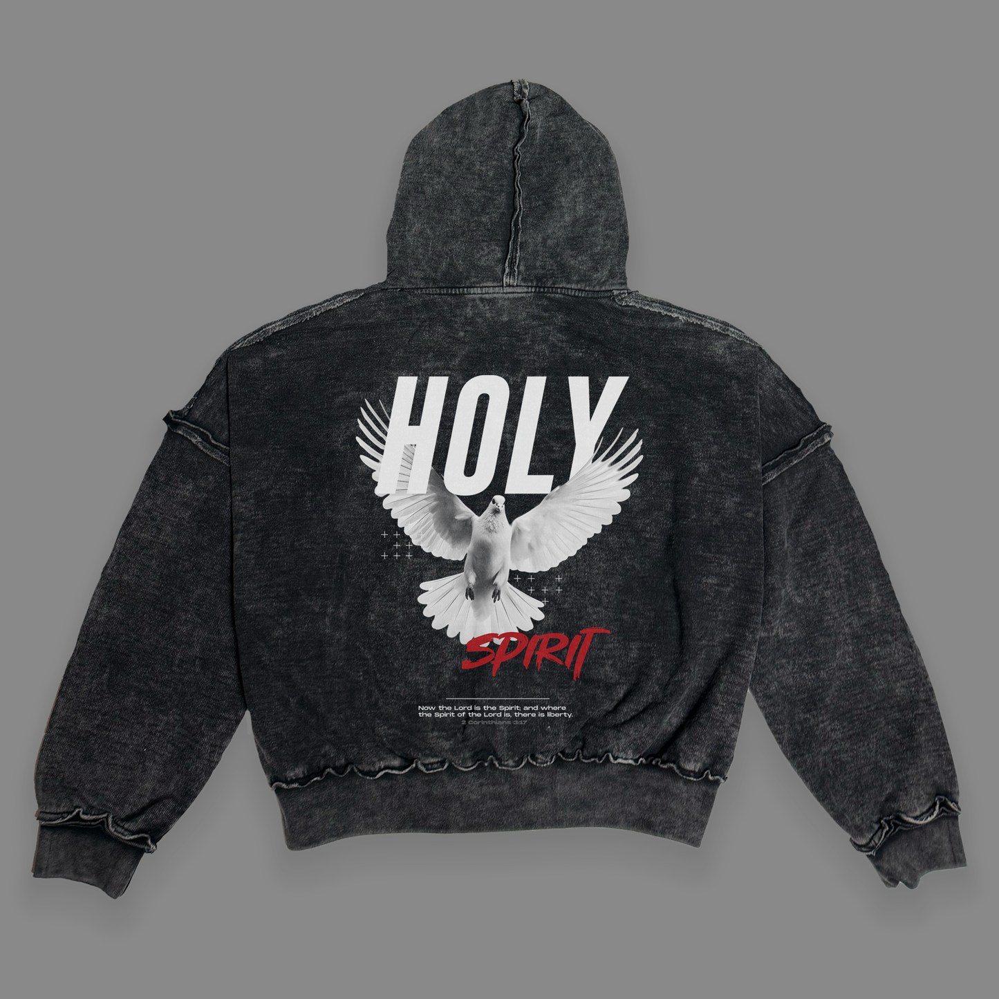 Hoodie Stonewash Distressed "HOLY SPIRIT" (Fit Boxy)