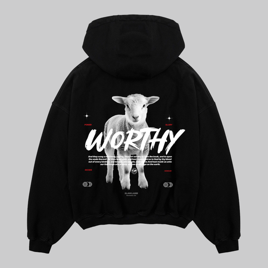 Hoodie Relaxed Zip up negro WORTHY