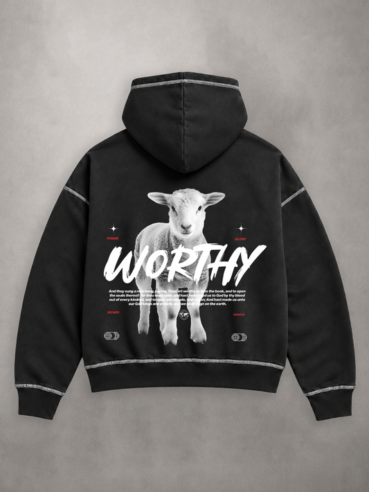 Hoodie Black & White "WORTHY" (Fit Boxy)