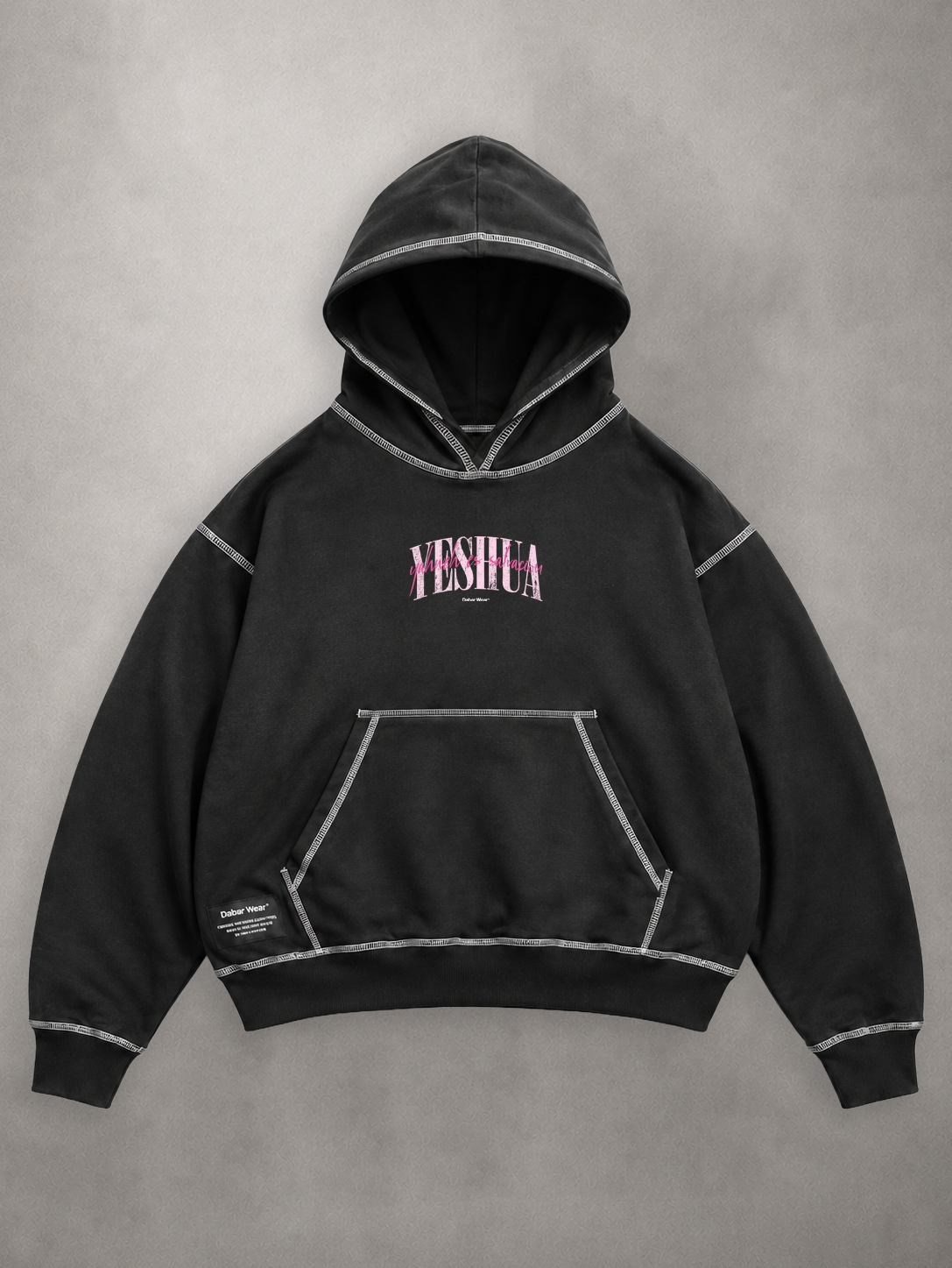 Hoodie Black & White "YESHUA" (Fit Boxy)