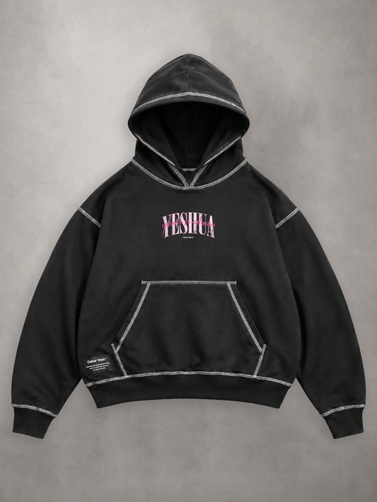 Hoodie Black & White "YESHUA" (Fit Boxy)