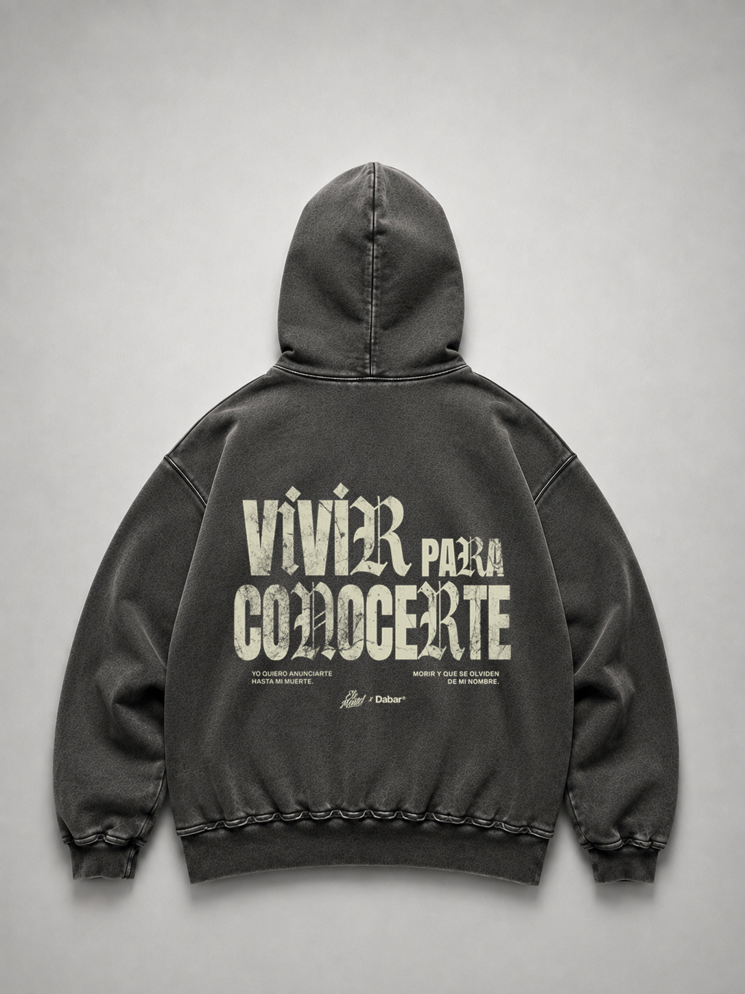 Hoodie Stonewash Distressed ELEMENTO X DABAR "VIVIR PARA CONOCERTE" (Fit Relaxed)