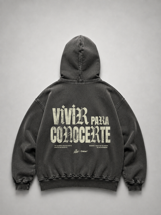 Hoodie Stonewash Distressed ELEMENTO X DABAR "VIVIR PARA CONOCERTE" (Fit Relaxed) (Copia)