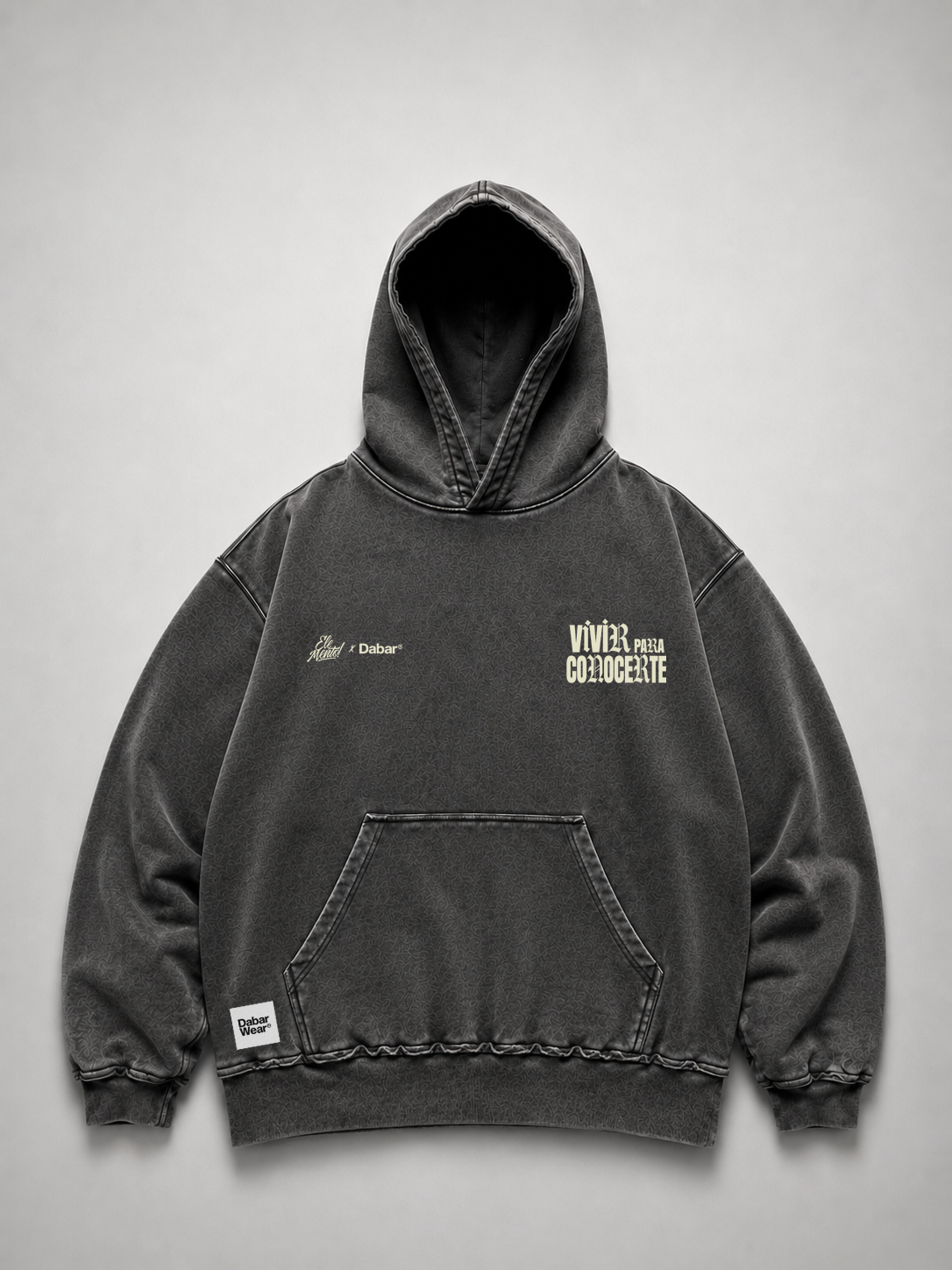 Hoodie Stonewash Distressed ELEMENTO X DABAR "VIVIR PARA CONOCERTE" (Fit Relaxed)