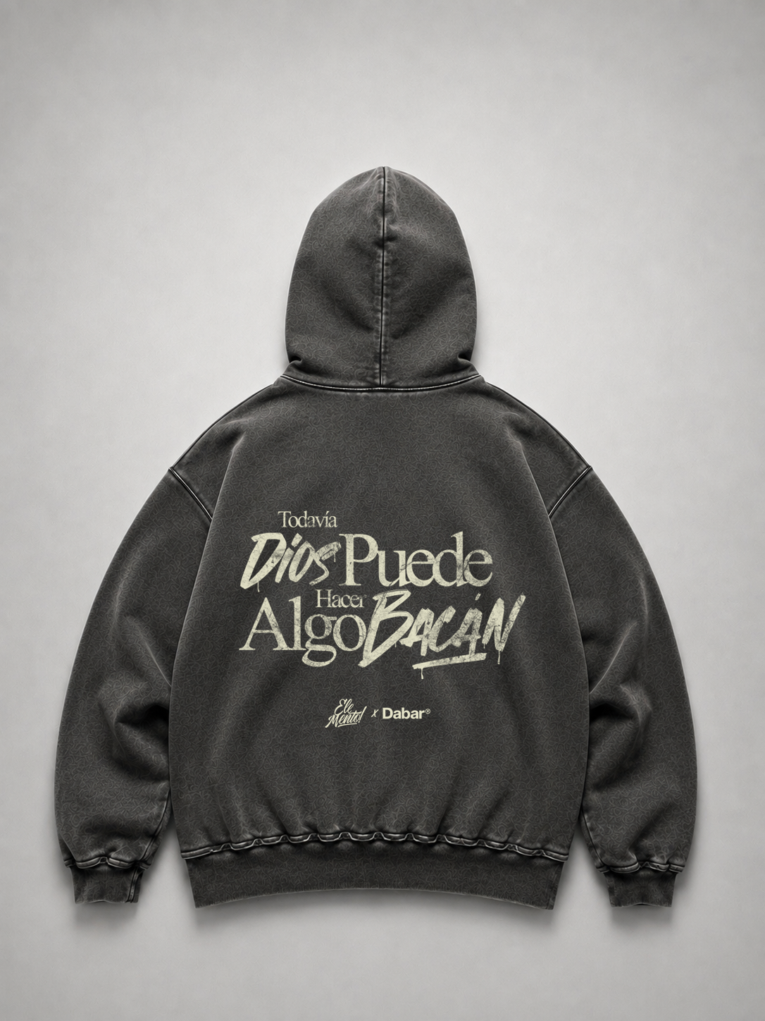 Hoodie Stonewash Distressed ELEMENTO X DABAR "TODAVIA DIOS" (Fit Relaxed)