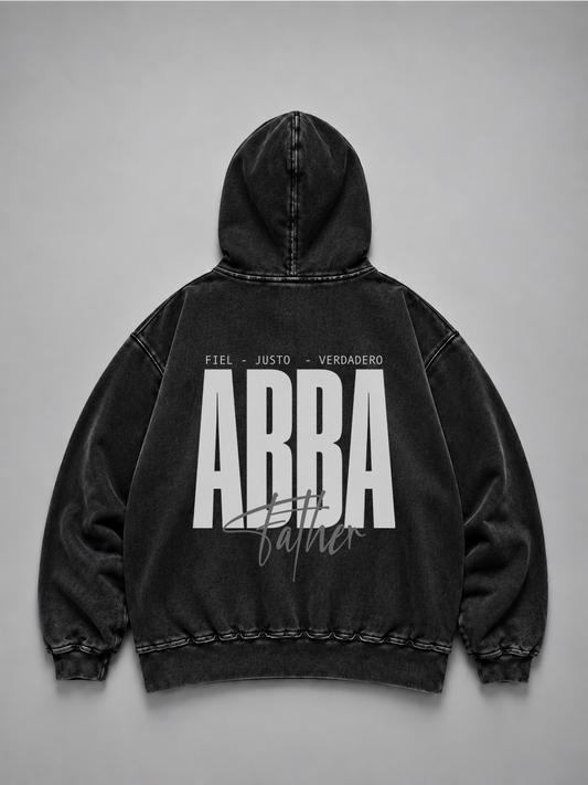 Hoodie Distressed Stonewash Black "ABBA" (Fit Relaxed)