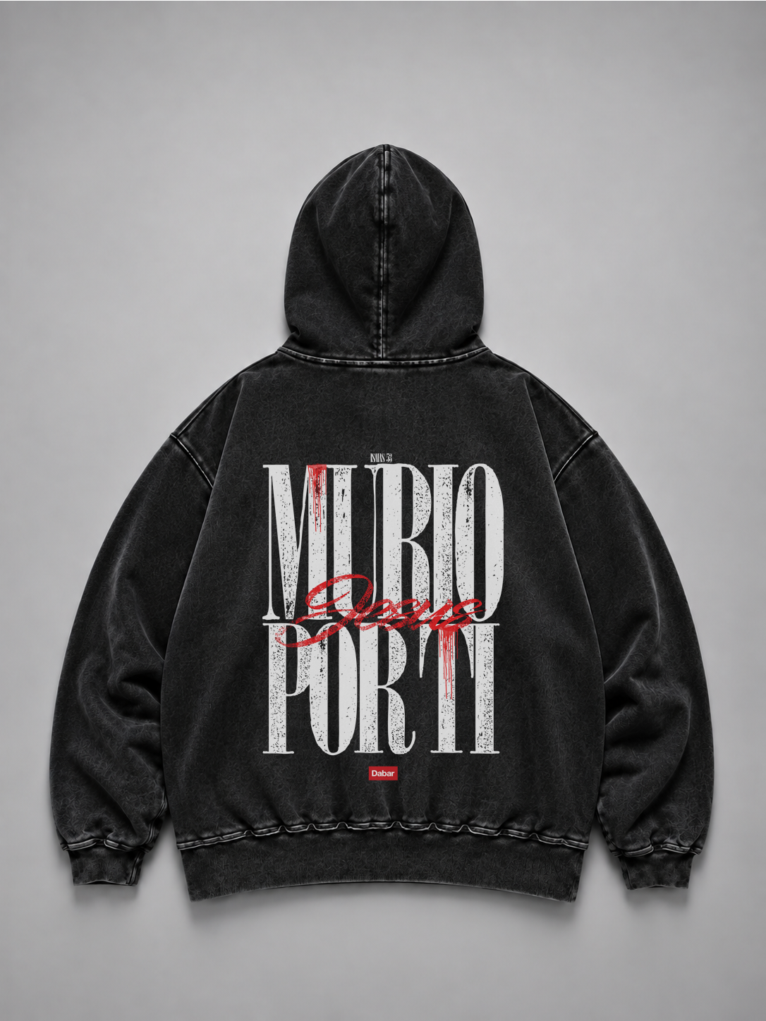 Hoodie Distressed Stonewash Black "MURIO POR TI" (Fit Relaxed)