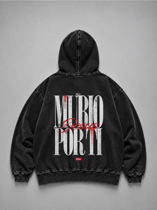 Hoodie Distressed Stonewash Black "MURIO POR TI" (Fit Relaxed)