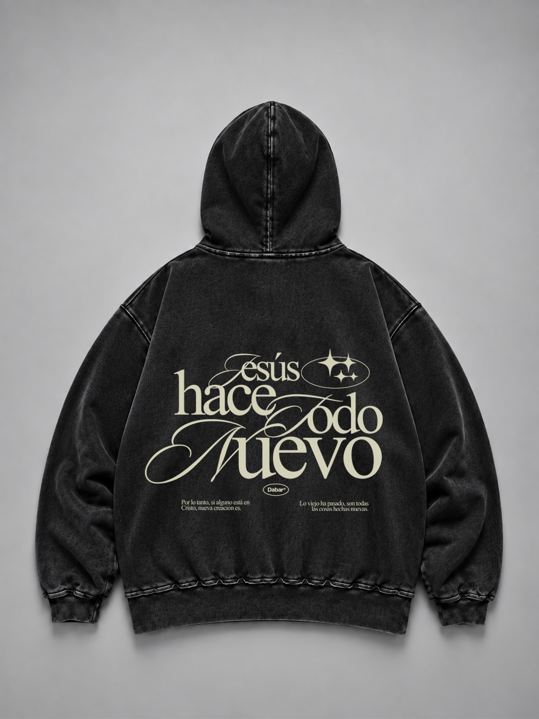 Hoodie Distressed Stonewash Black "TODO NUEVO" (Fit Relaxed)