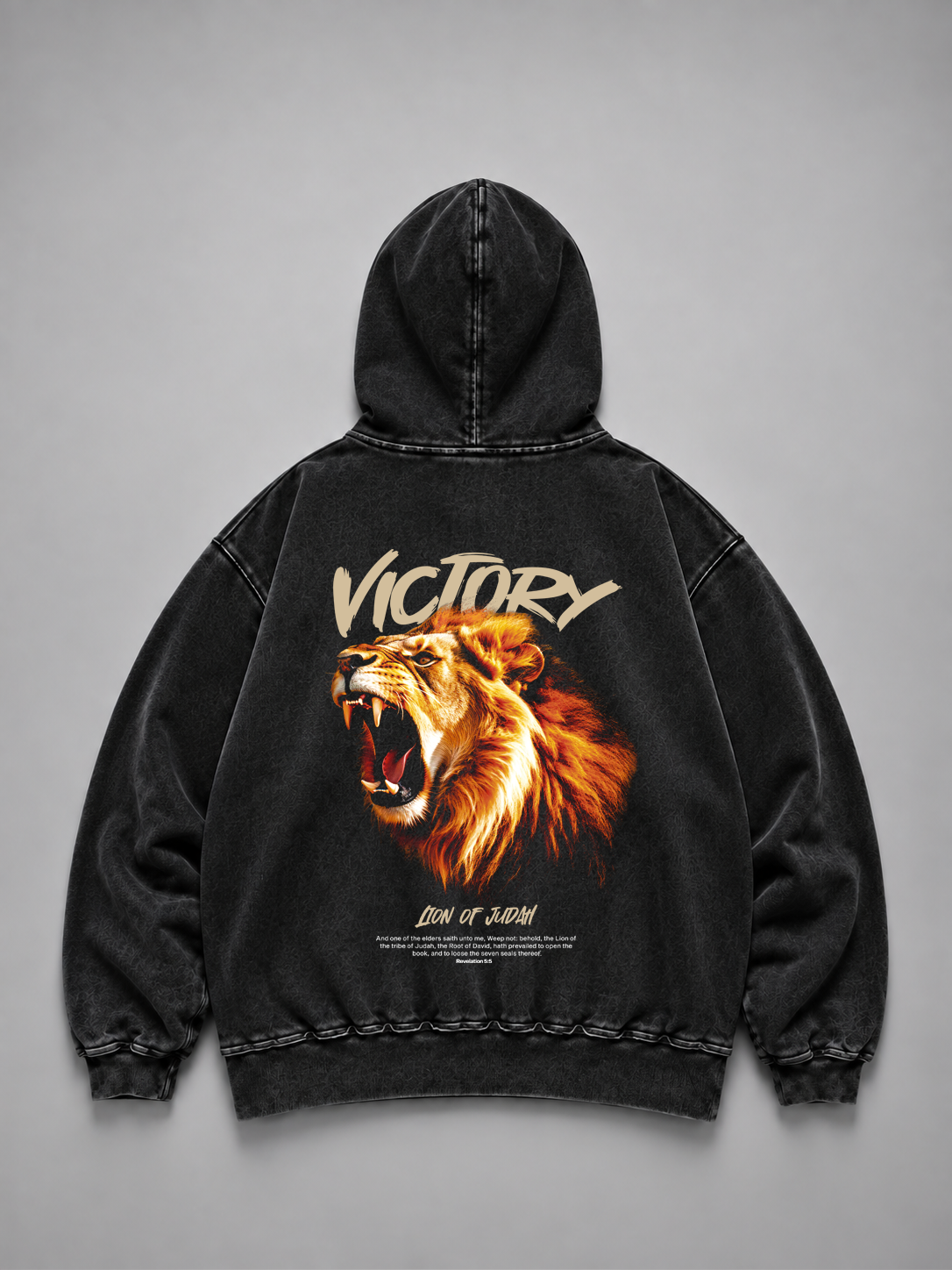 Hoodie Distressed Stonewash Black "VICTORY" (Fit Relaxed)