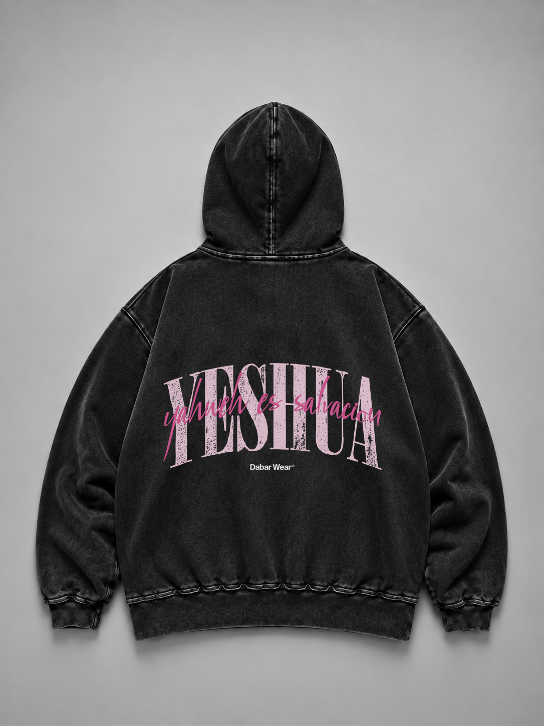 Hoodie Distressed Stonewash Black "YESHUA" (Fit Relaxed)