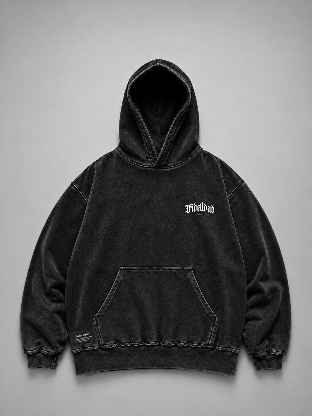 Hoodie Distressed Stonewash Black "FIDELIDAD" (Fit Relaxed)