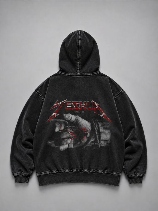 Hoodie Distressed Stonewash Black "ISAIAS 53" (Fit Relaxed)