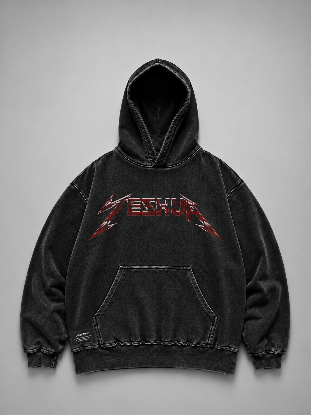 Hoodie Distressed Stonewash Black "ISAIAS 53" (Fit Relaxed)