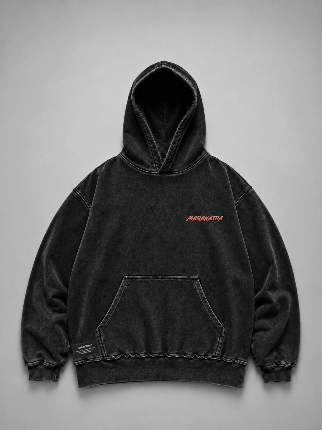 Hoodie Distressed Stonewash Black "MARANATHA" (Fit Relaxed)