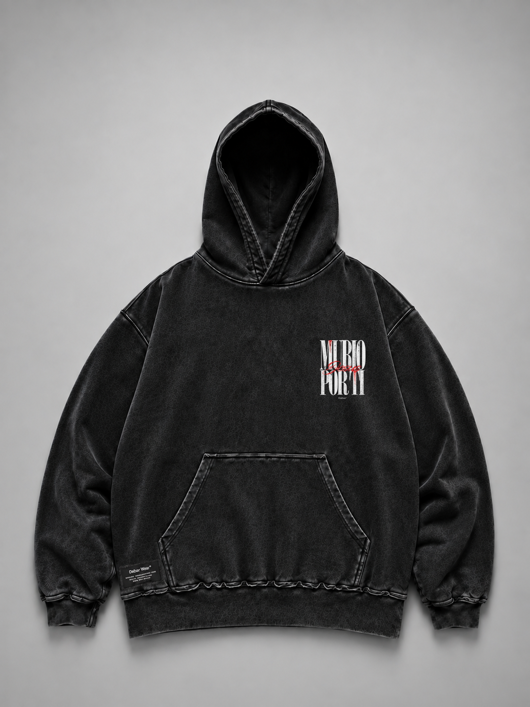 Hoodie Distressed Stonewash Black "MURIO POR TI" (Fit Relaxed)