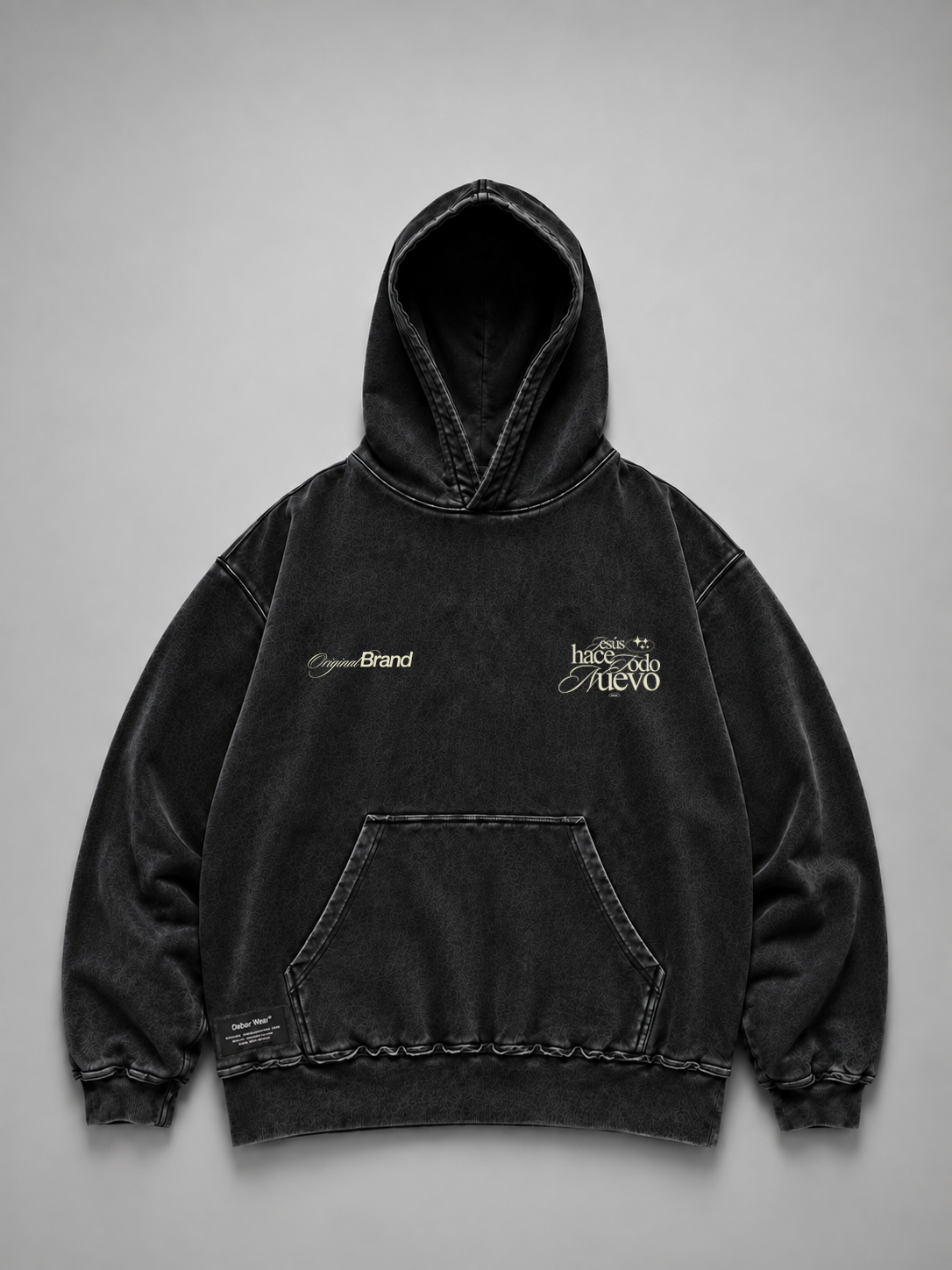 Hoodie Distressed Stonewash Black "TODO NUEVO" (Fit Relaxed)