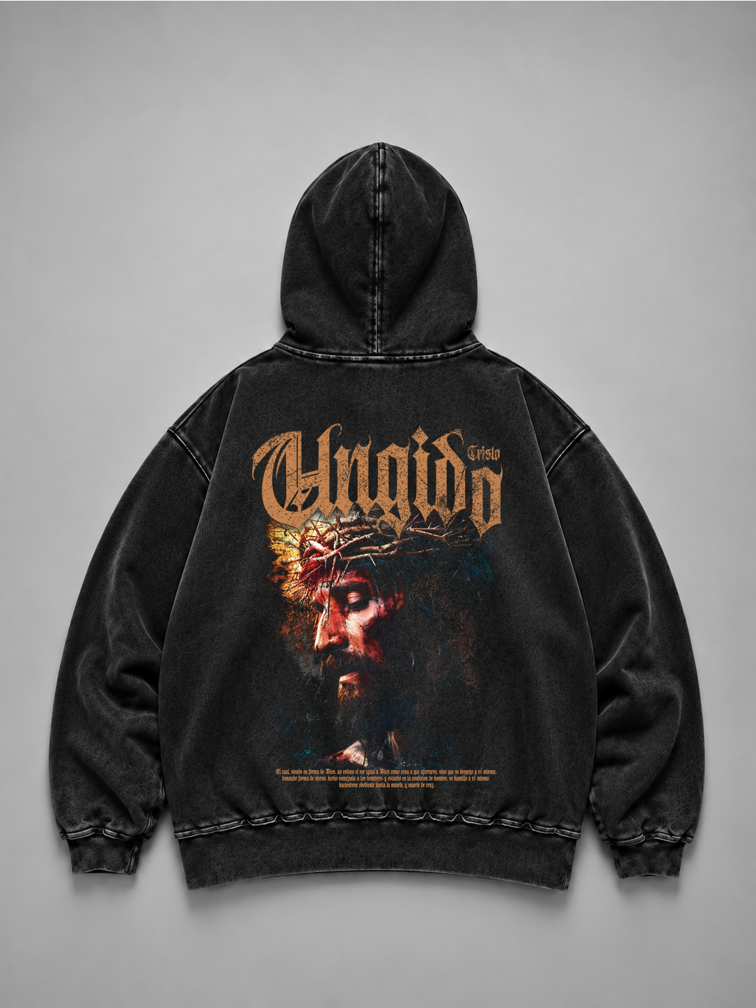Hoodie Distressed Stonewash Black "UNGIDO" (Fit Relaxed)