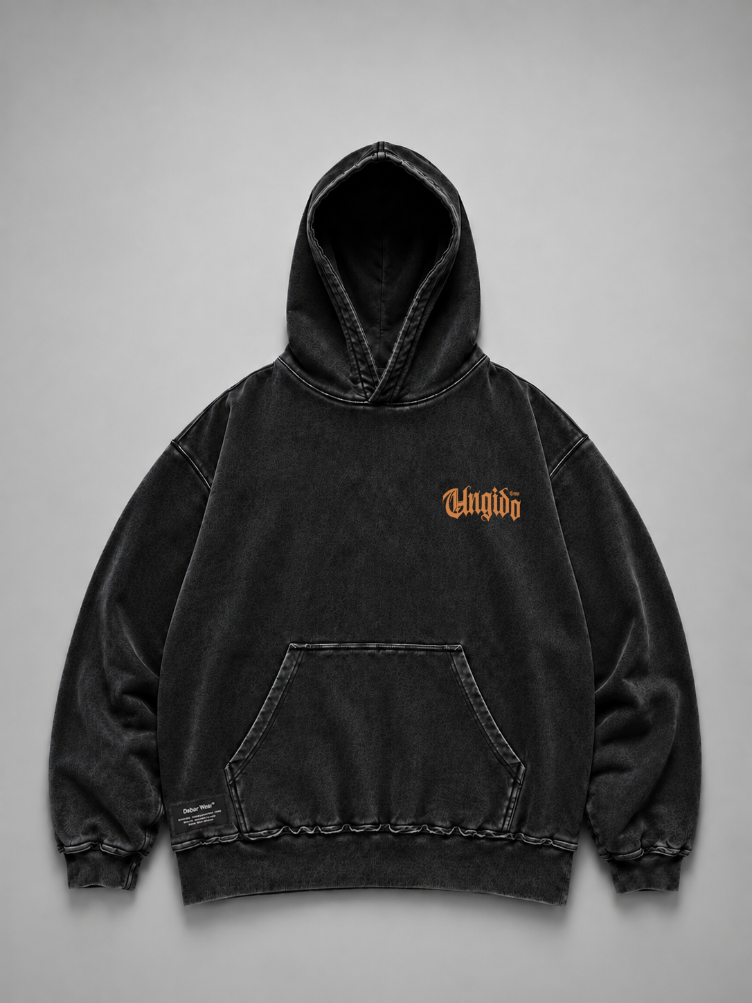 Hoodie Distressed Stonewash Black "UNGIDO" (Fit Relaxed)