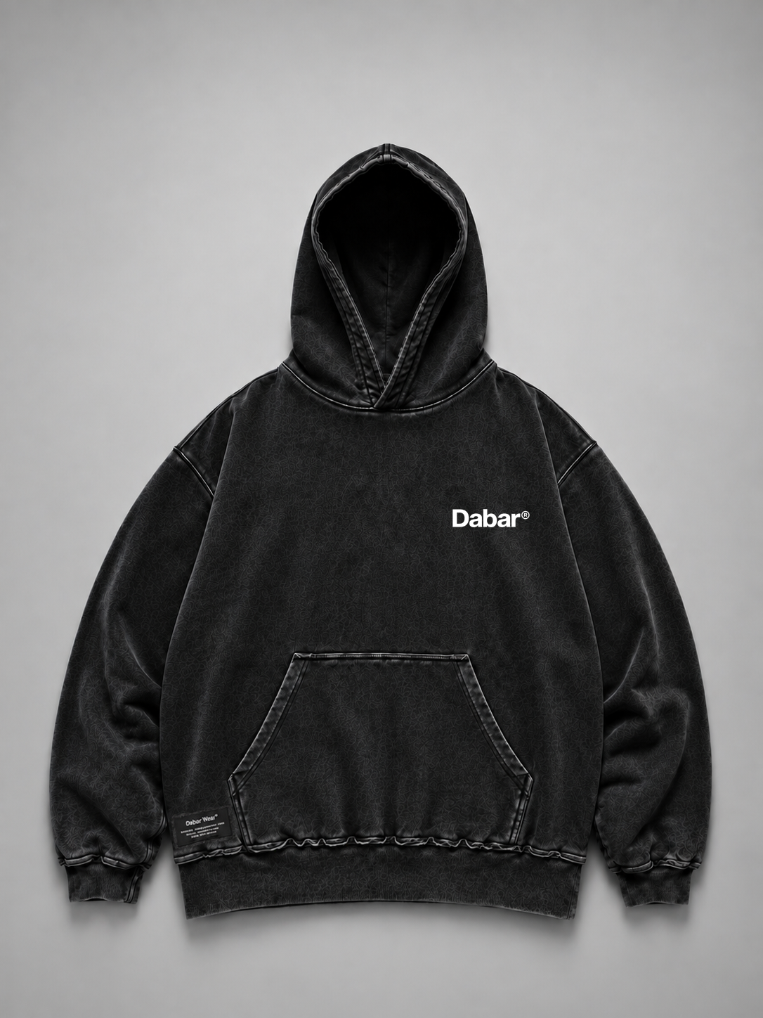 Hoodie Distressed Stonewash Black "WORTHY" (Fit Relaxed)