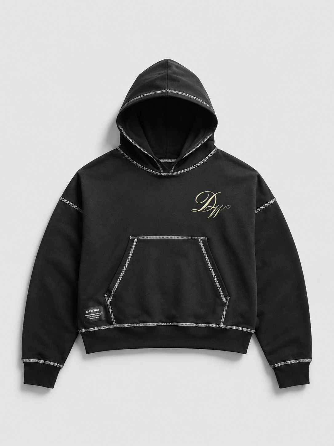 Hoodie Black & White "LOVE OVER FEAR" (Fit Boxy)