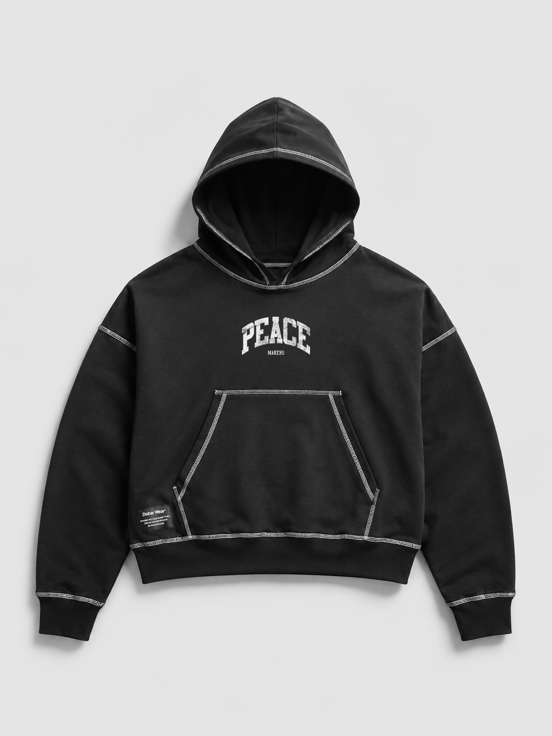 Hoodie Black & White "PEACEMAKERS" (Fit Boxy)