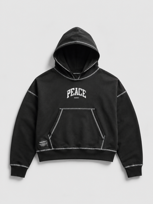 Hoodie Black & White "PEACEMAKERS" (Fit Boxy)