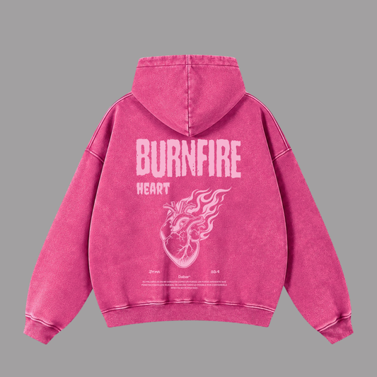 Hoodie Zipup Stonewash Fucsia "BURNFIRE" (Fit Boxy)