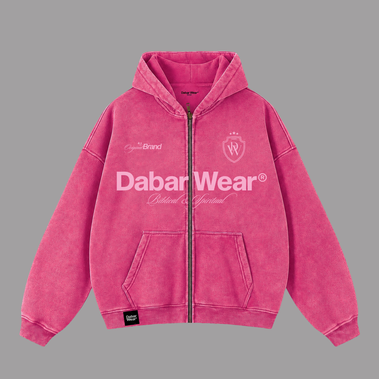 Hoodie Zipup Stonewash Fucsia "DABARWEAR" (Fit Boxy)