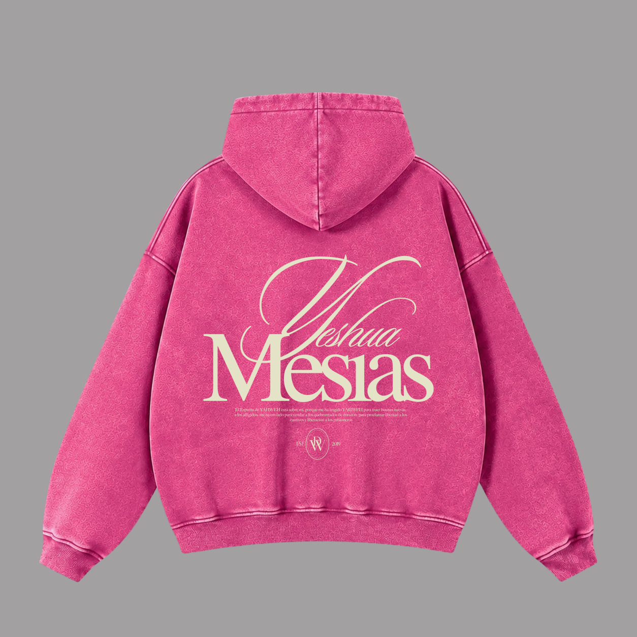Hoodie Zipup Stonewash Fucsia "MESÍAS" (Fit Boxy)
