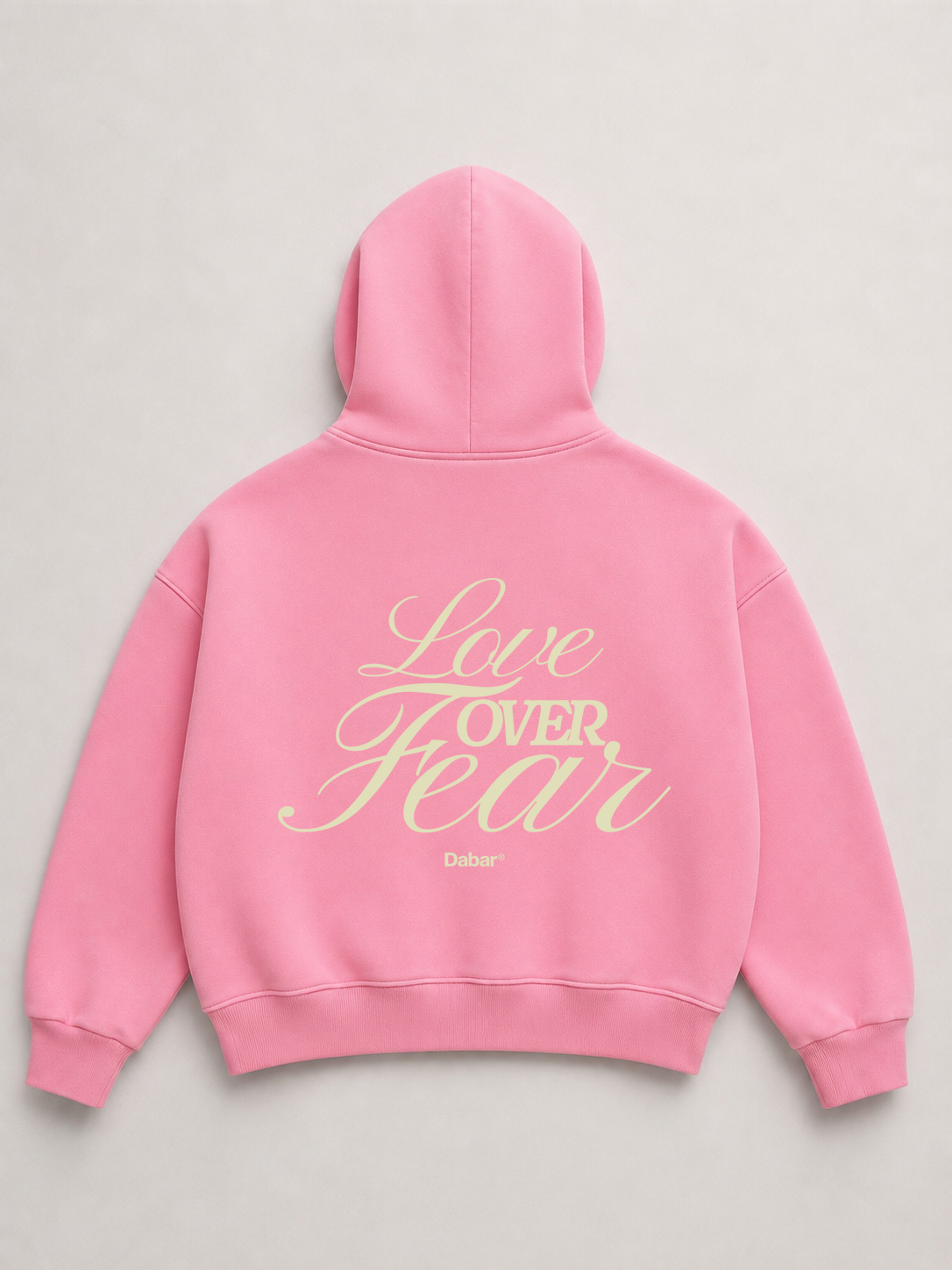 Hoodie Zipup Pink "LOVE OVER FEAR" (Fit Boxy)