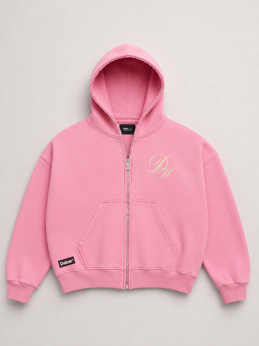Hoodie Zipup Pink "LOVE OVER FEAR" (Fit Boxy)