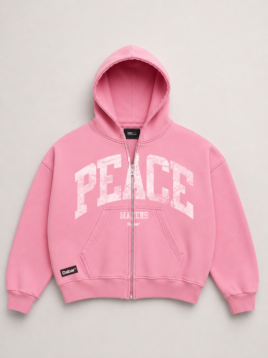 Hoodie Zipup Pink "PEACEMAKERS" (Fit Boxy)