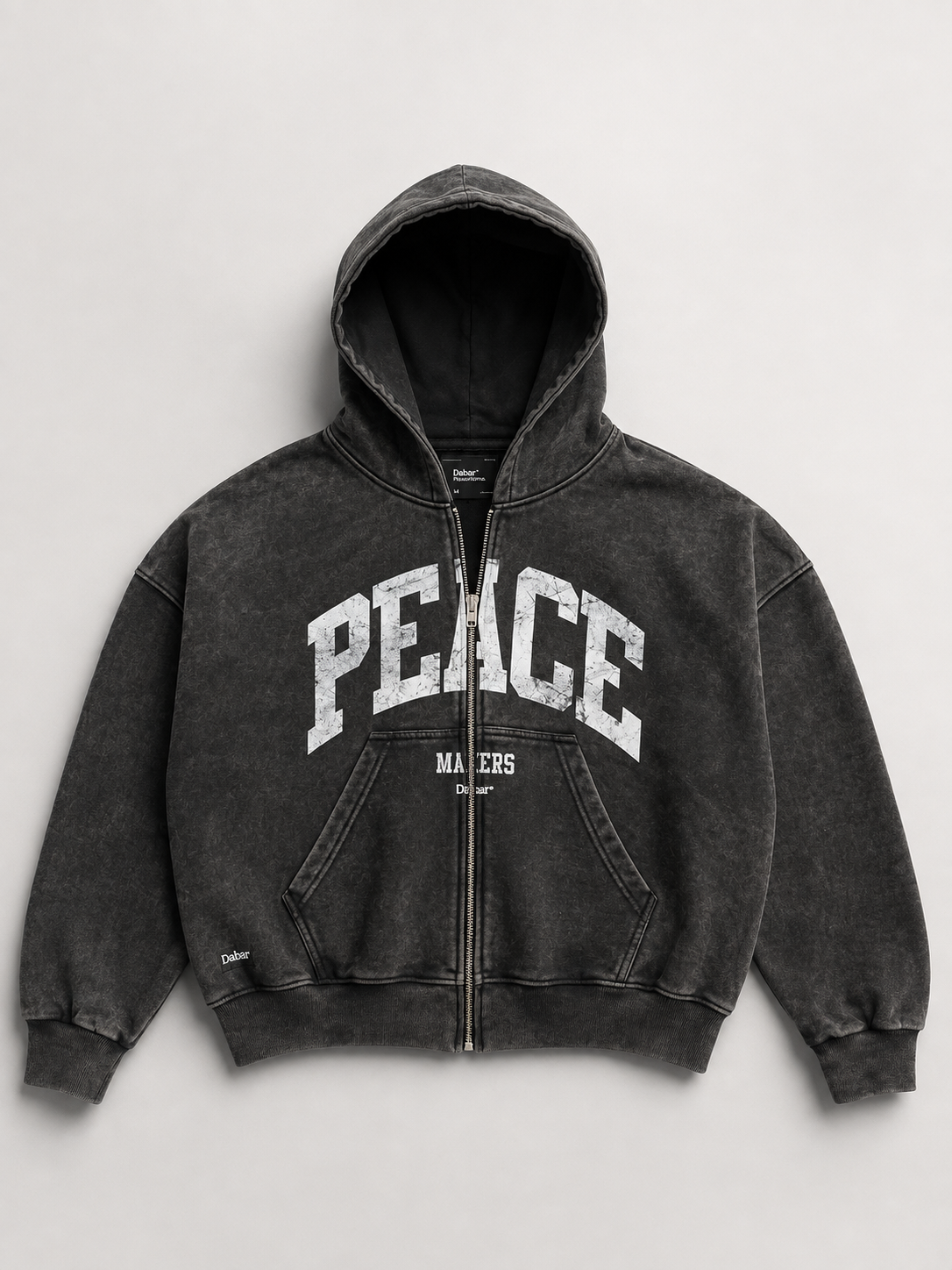 Hoodie Stonewash Black HEAVYWEIGHT "DABAR" (Fit Boxy)