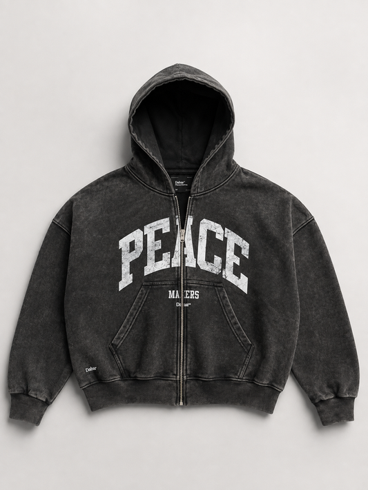 Hoodie Stonewash Black HEAVYWEIGHT "DABAR" (Fit Boxy)