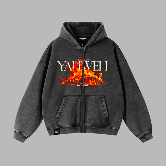 Hoodie Boxy Zip up acid wash negro YAHWEH