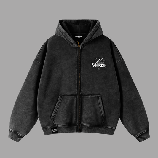 Hoodie Boxy Zip up acid wash negro MESIAS
