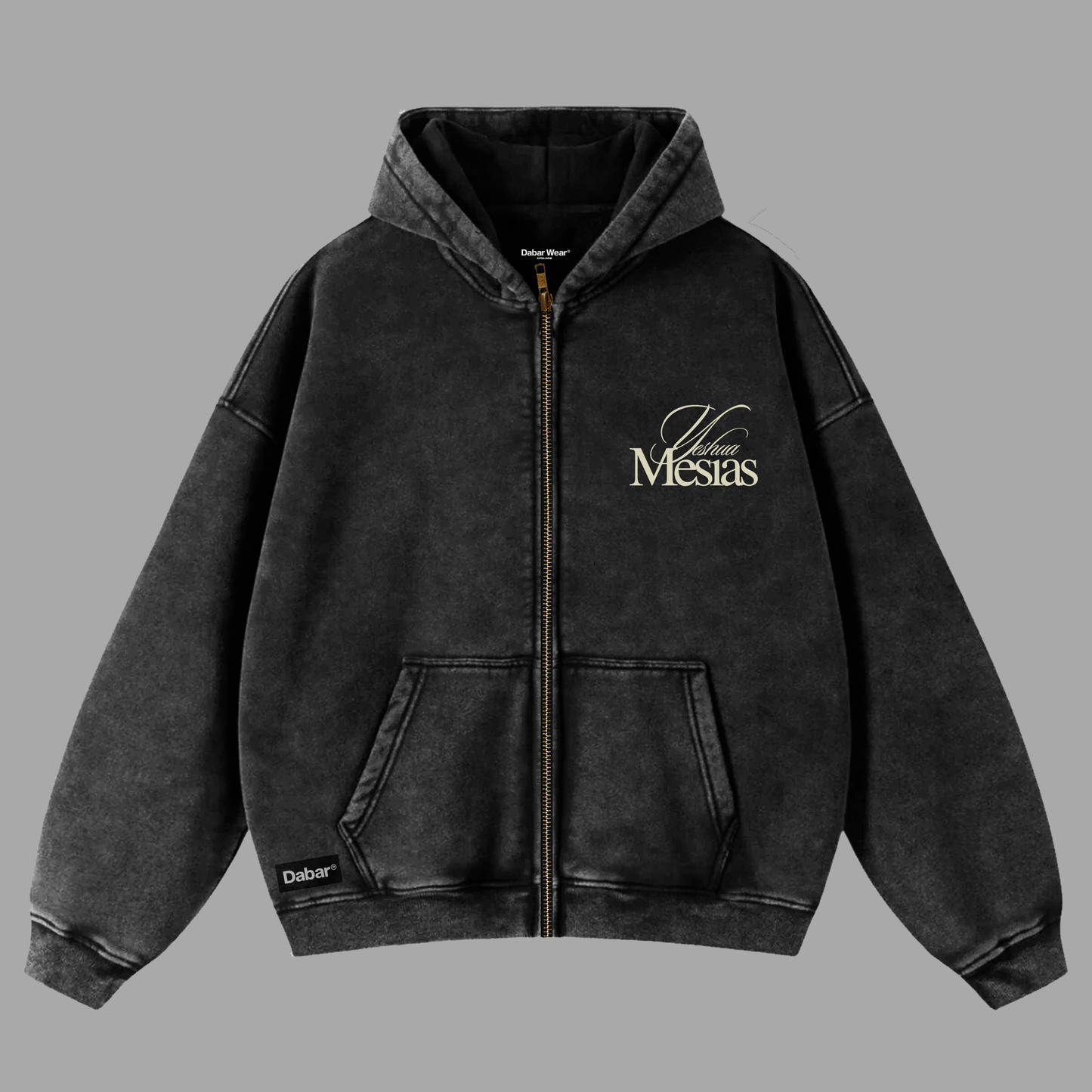 Hoodie Boxy Zip up acid wash negro MESIAS