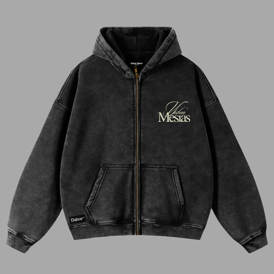Hoodie Boxy Zip up acid wash negro MESIAS