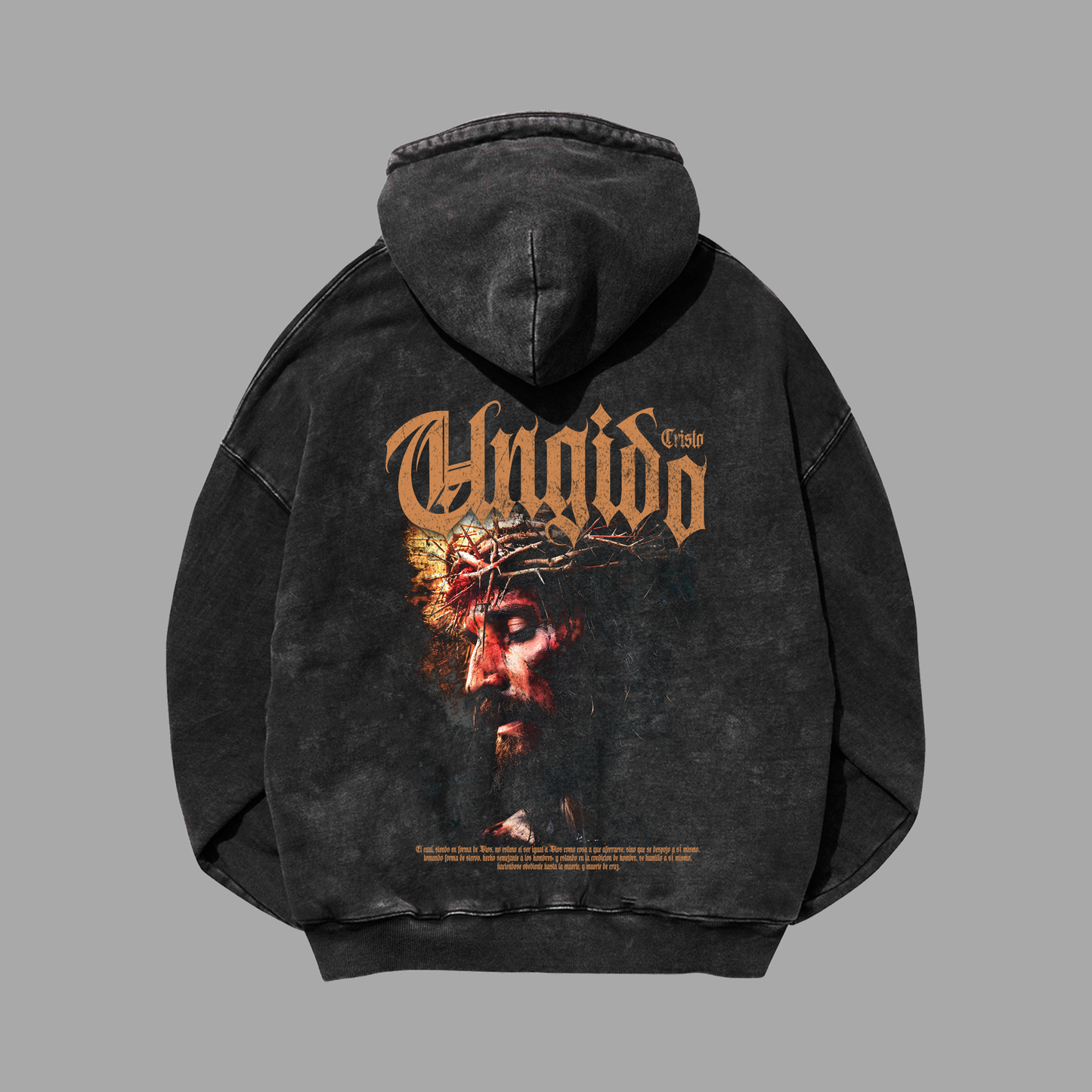 Hoodie Boxy Zip up acid wash negro UNGIDO