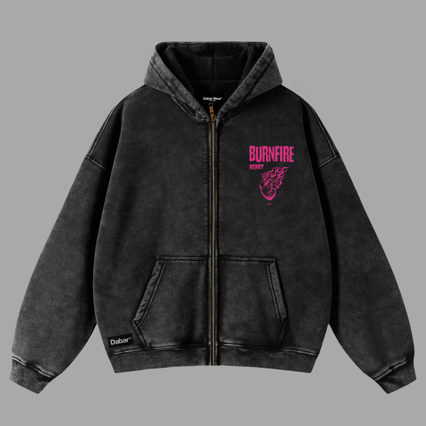 Hoodie Boxy Zip up acid wash BURNFIRE