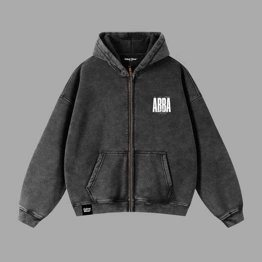Hoodie Boxy Zip up acid wash negro ABBA
