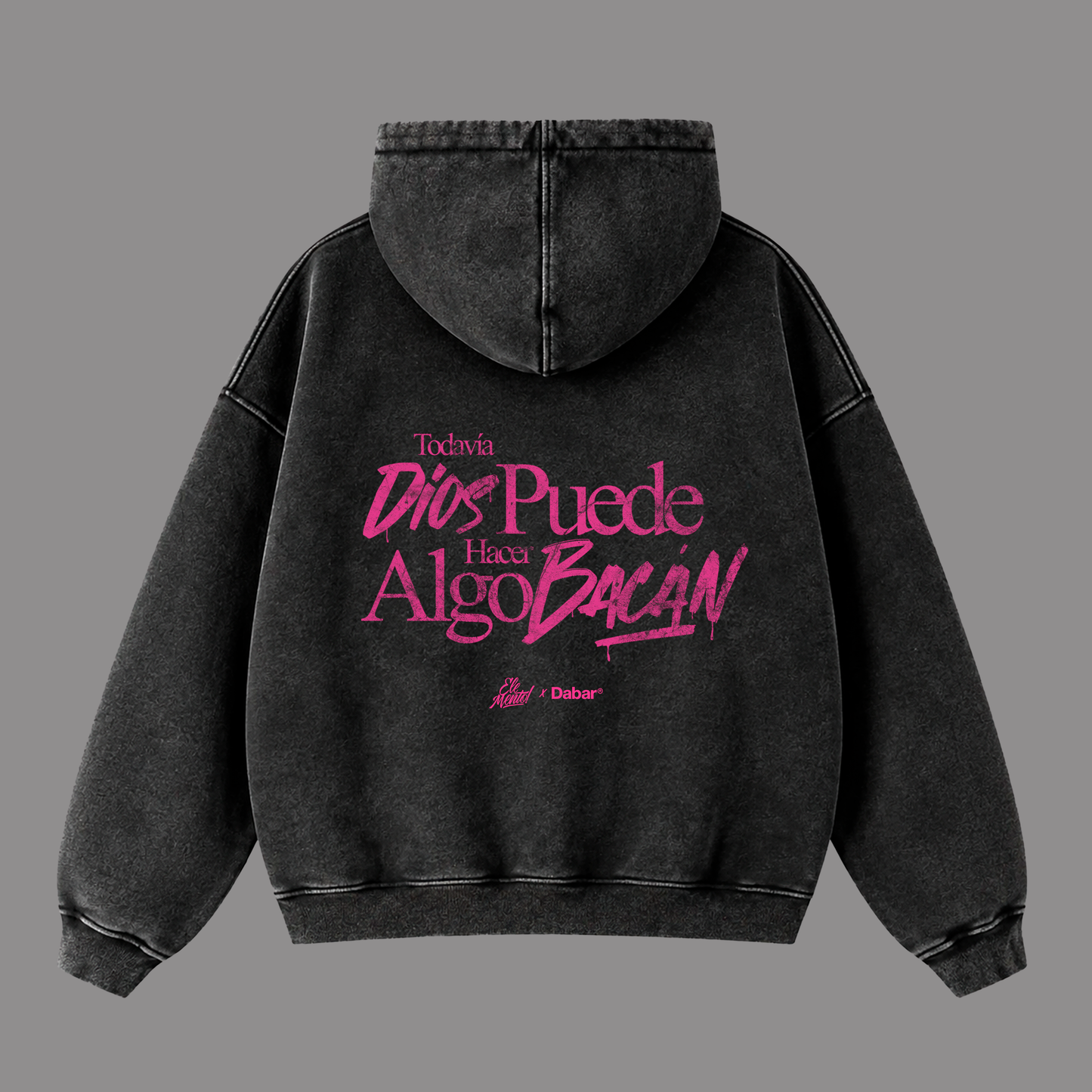 Hoodie Zipup Mujer Stonewash Black "TODAVIA DIOS" (Fit Boxy)