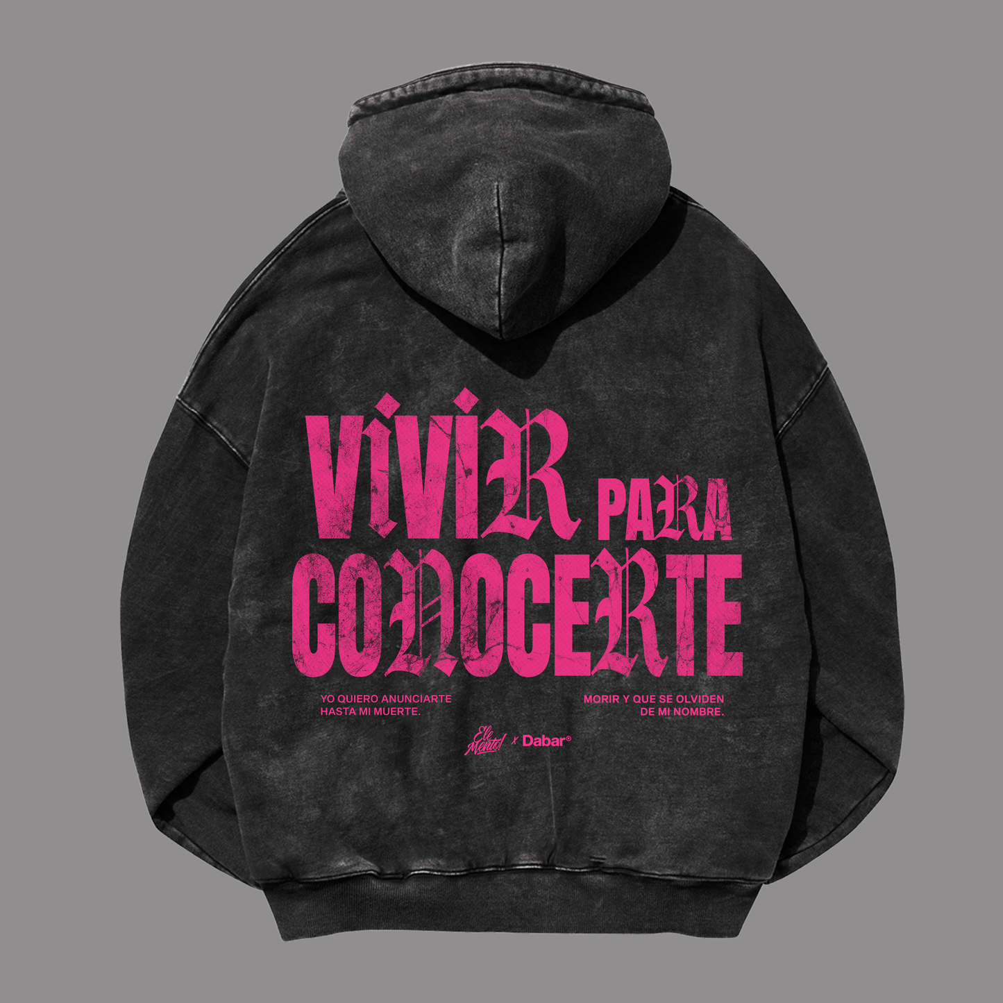 Hoodie Zipup Stonewash Black "VIVIR PARA CONOCERTE" (Fit Boxy)