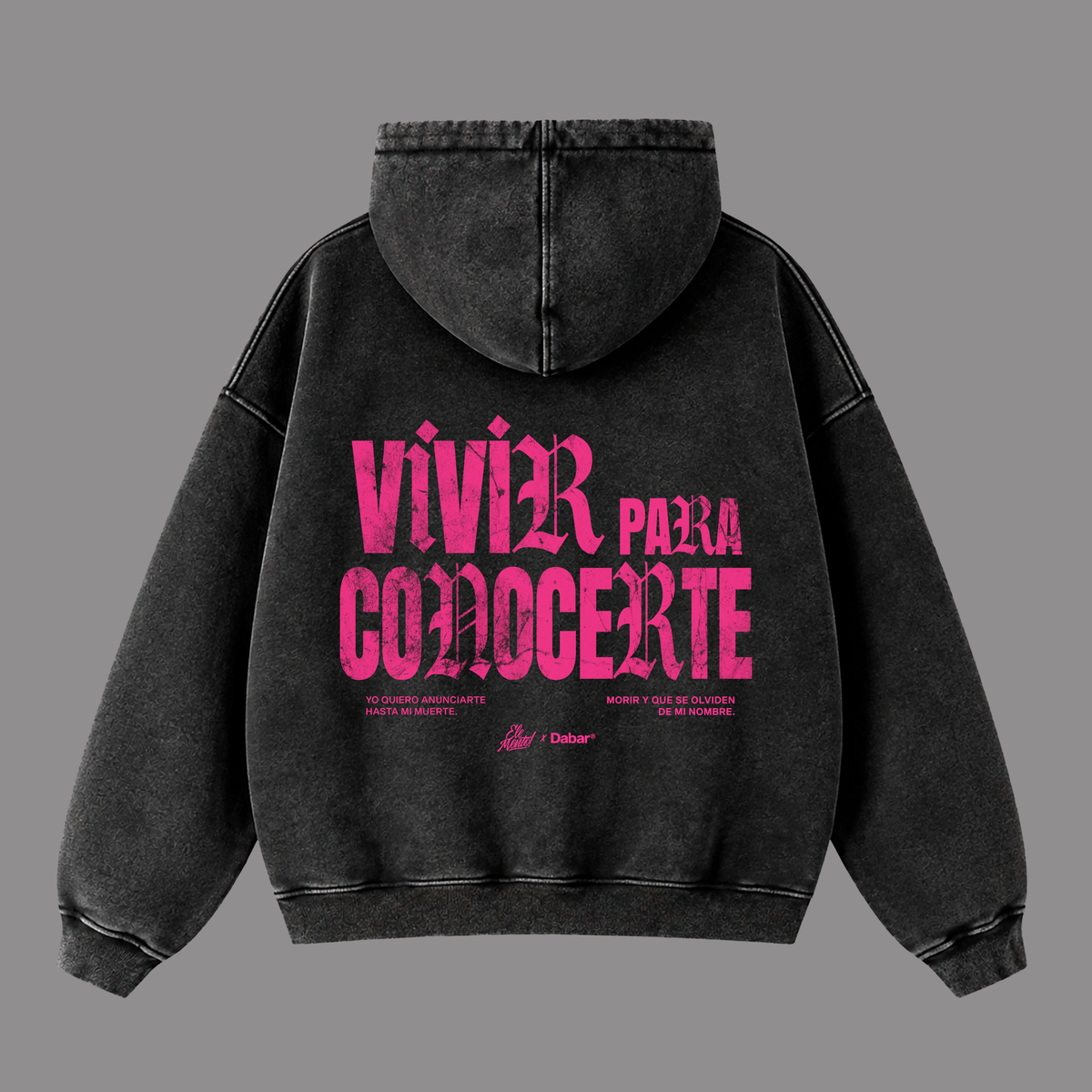 Hoodie Zipup Mujer Stonewash Black "VIVIR PARA CONOCERTE" (Fit Boxy)
