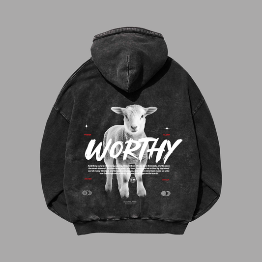 Hoodie Boxy Zip up acid wash negro WORTHY
