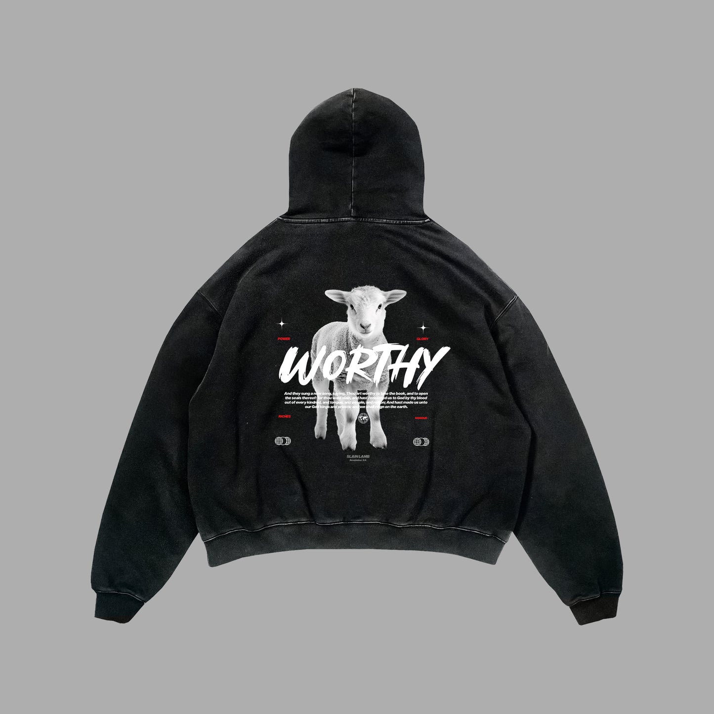 Hoodie Acid Wash WORTHY Black