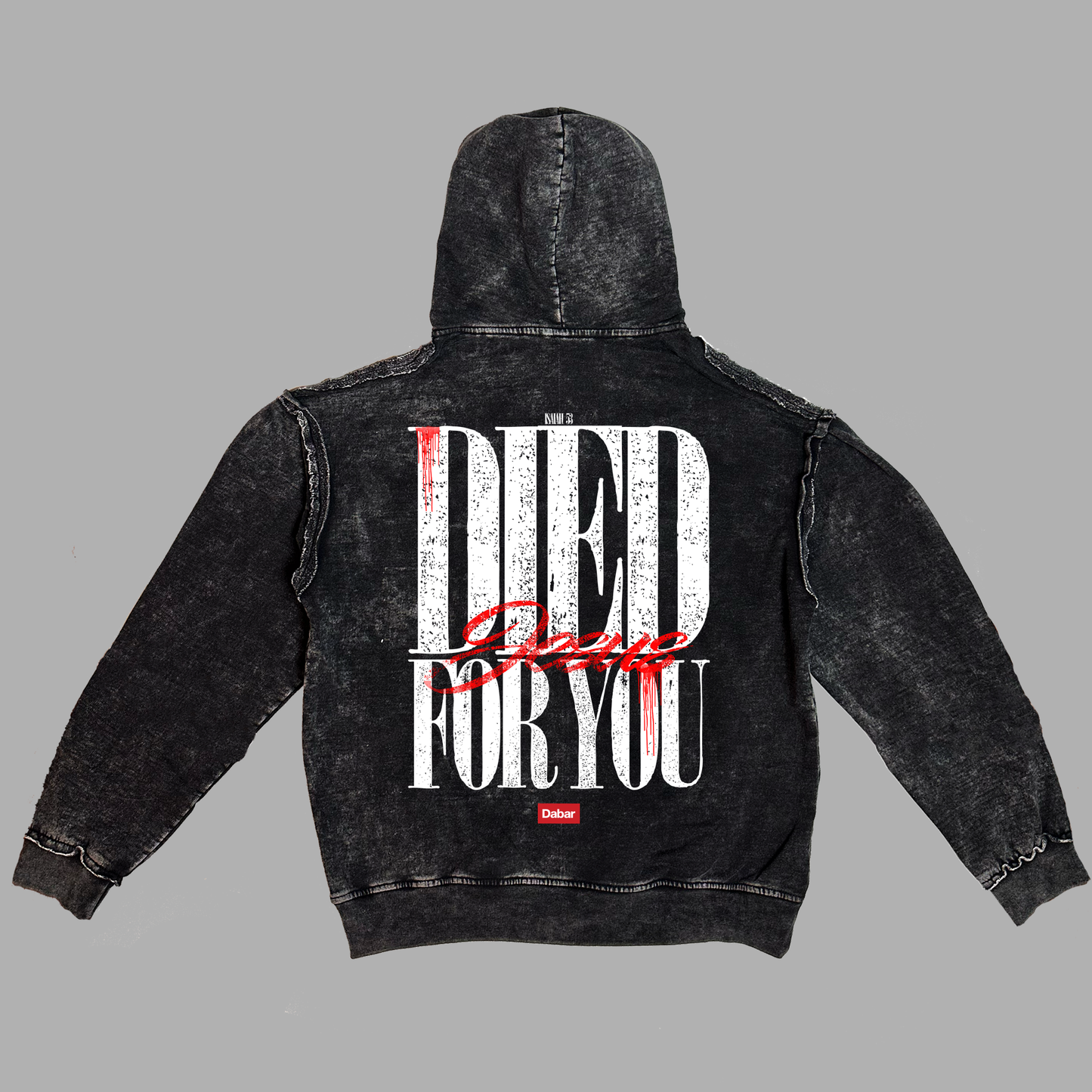 New Hoodie acid wash Oversize costuras a la vista negro DIED FOR YOU