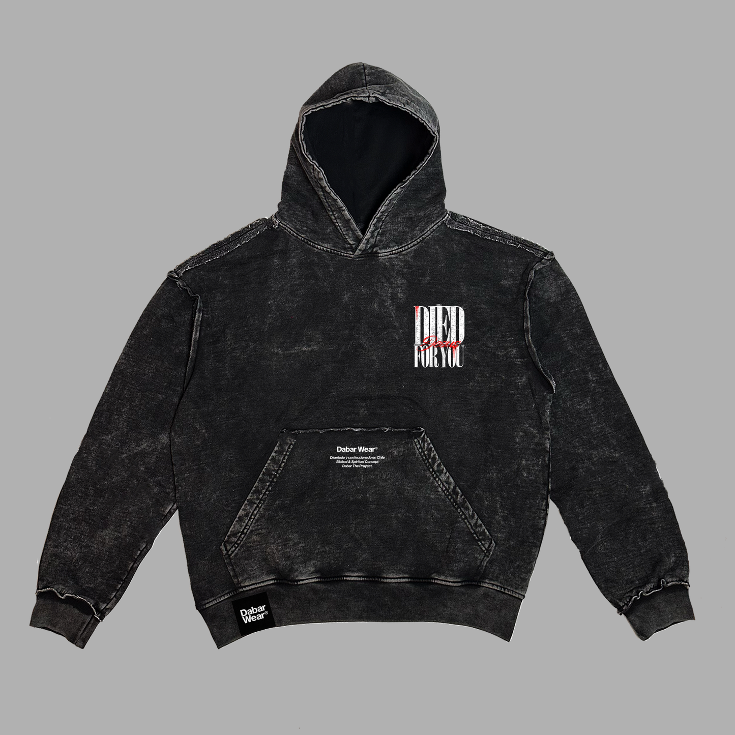 New Hoodie acid wash Oversize costuras a la vista negro DIED FOR YOU